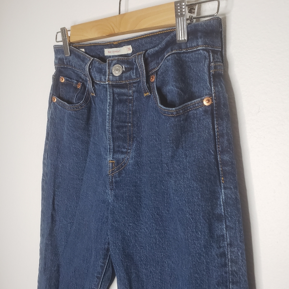 Levi's Wedgie Fit Straight Leg Medium Blue Jeans - Picture 3 of 10